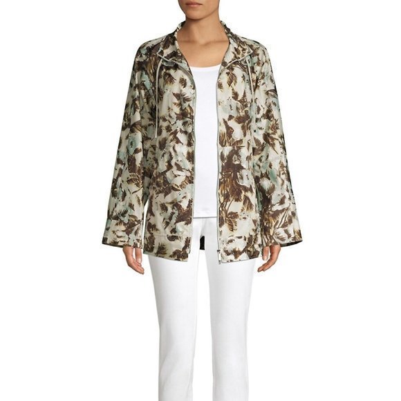 Lafayette 148 Baylor Palm Print‎ Hawaii Zip Tech Cloth Coat Windbreaker Jacket - Picture 2 of 5